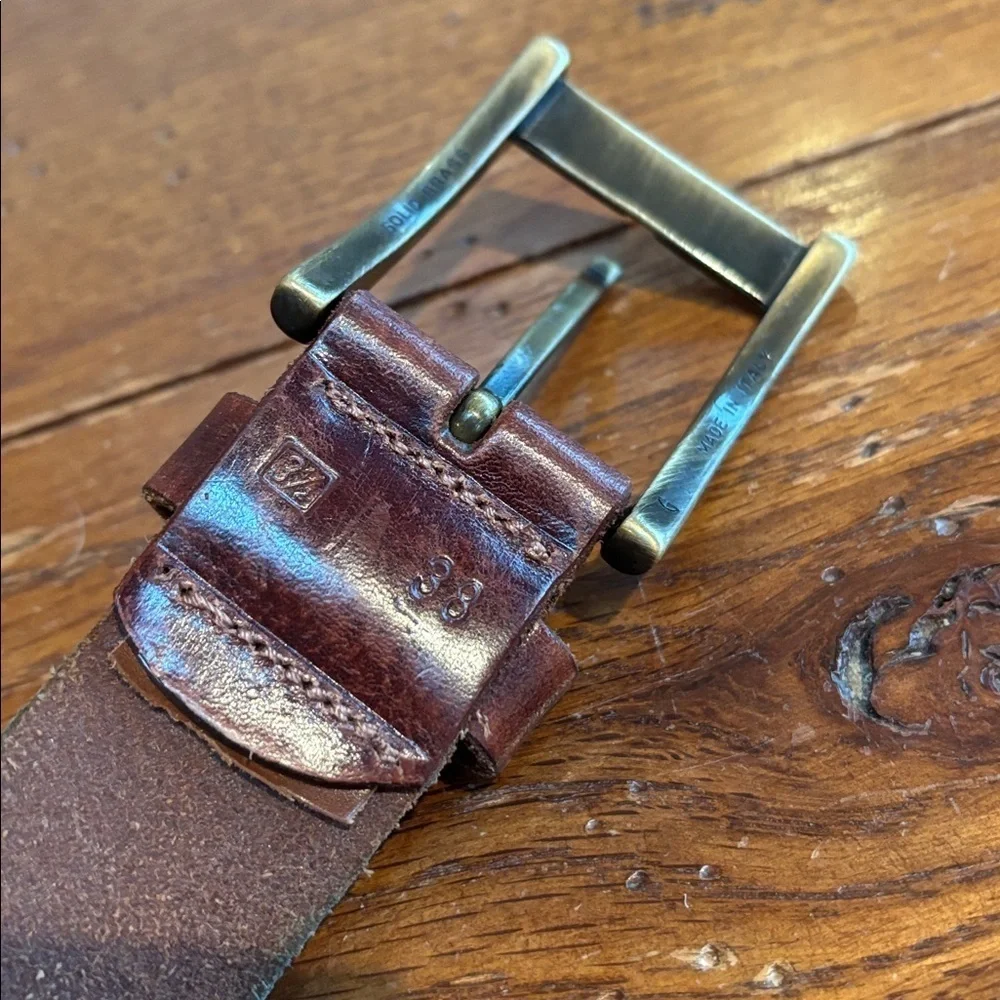 Brown Leather Woven Belt Tapered End Solid Brass Made in Italy Buckle Size 38